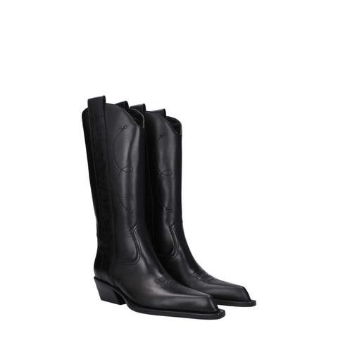 Black Leather High Heel Boots