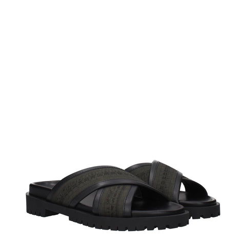 Green Fabric Flat Sandals