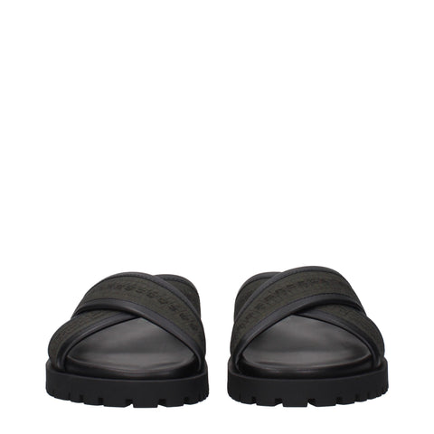 Green Fabric Flat Sandals