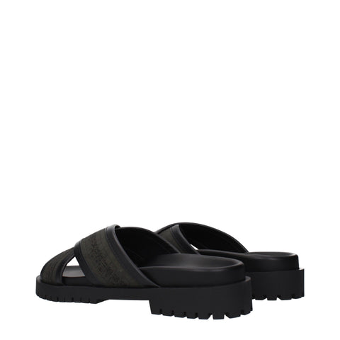 Green Fabric Flat Sandals