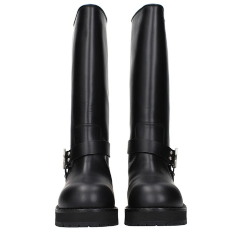 Black Leather Flat Boots