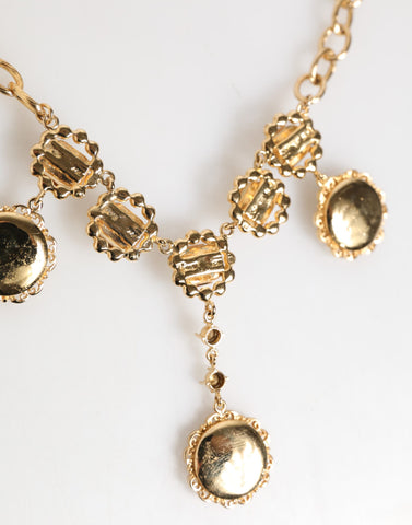 Gold Crystal Clock Pendant Statement Jewelry Necklace