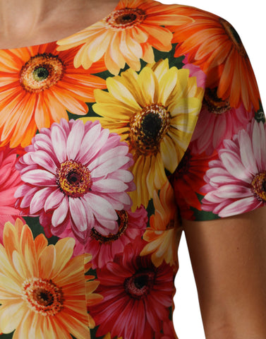 Multicolor Floral Print SilkSheath Midi Dress