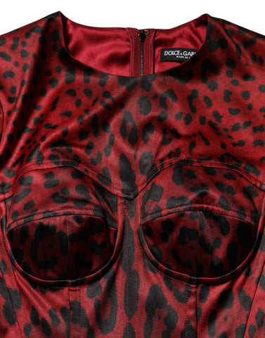 Red Leopard Sheath Long Sleeves Dress