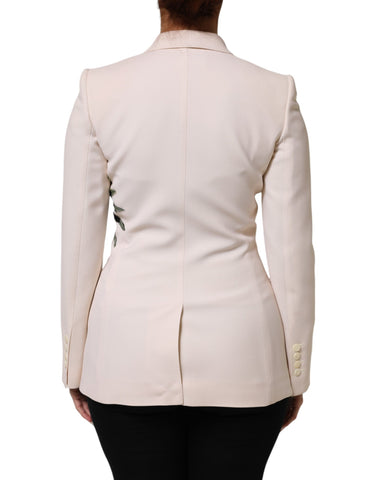 Beige Embroidered Single Breasted Jacket