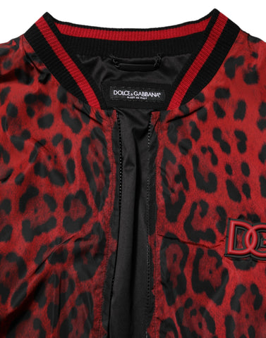 Red Leopard Print Full Zip Bomber Men Jacket