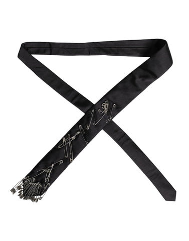 Black Safety Pins Silk Adjustable Necktie Accessory Tie