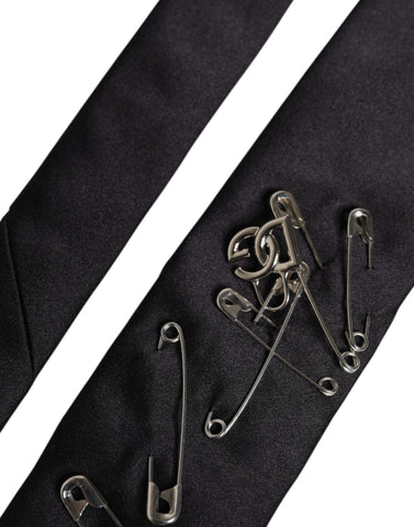 Black Safety Pins Silk Adjustable Necktie Accessory Tie