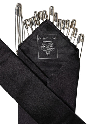 Black Safety Pins Silk Adjustable Necktie Accessory Tie