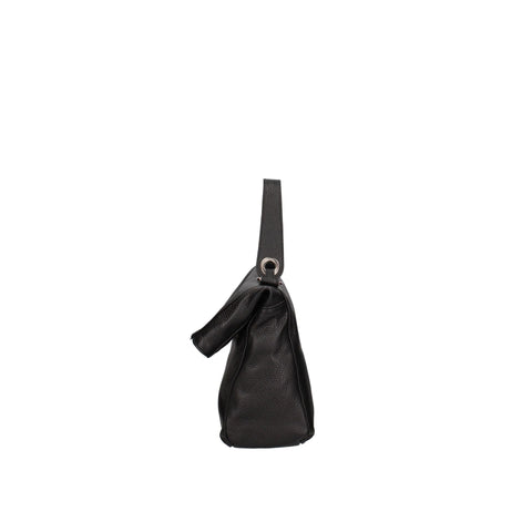 Viola Castellani VC220715923FBG-D28_NERO black leather handbag by Jag Couture London New York, front view with handle details