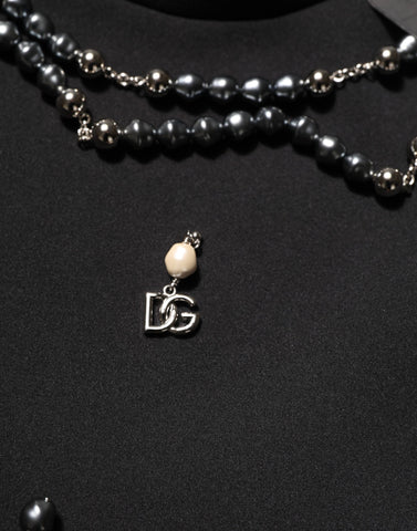 Black Polyester Necklace Embellished T-shirt