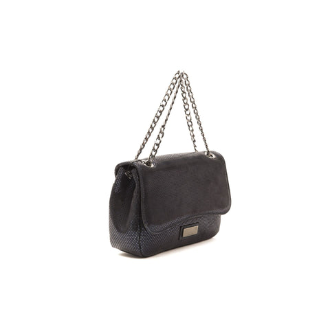 Jag Couture London Donatella A1042SERENA BluNavy handbag with silver hardware, featuring a textured leather finish and top handle.