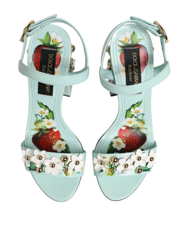 Mint Green Floral Studs Heels Sandals Shoes