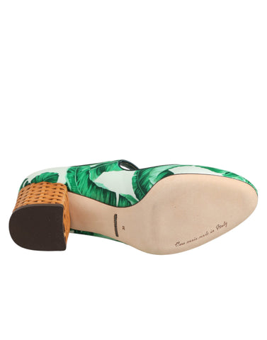 Green Silk MARY JANES Leaf Sandals Shoes