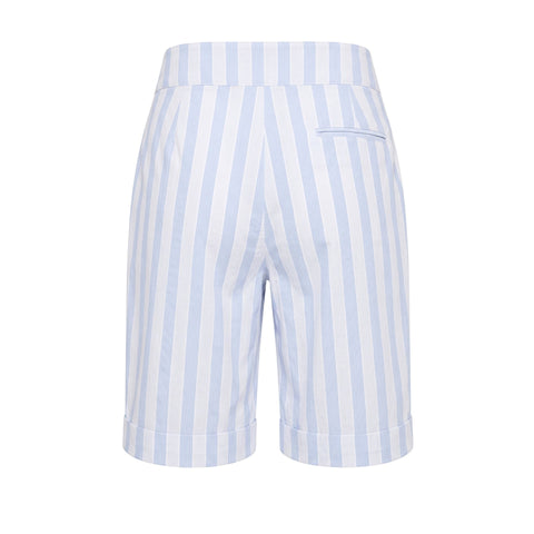 Light blue and ecru Trussardi jeans with a classic fit, featuring visible stitching and five-pocket design, displayed on a hanger.