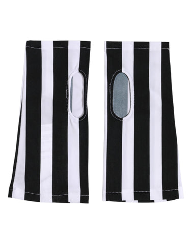 Black White Nylon Fingerless Wrist Length Gloves