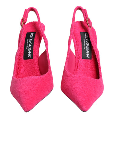 Pink Terry Cloth High Heels Slingback Shoes