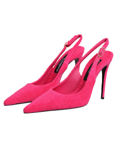 Pink Terry Cloth High Heels Slingback Shoes
