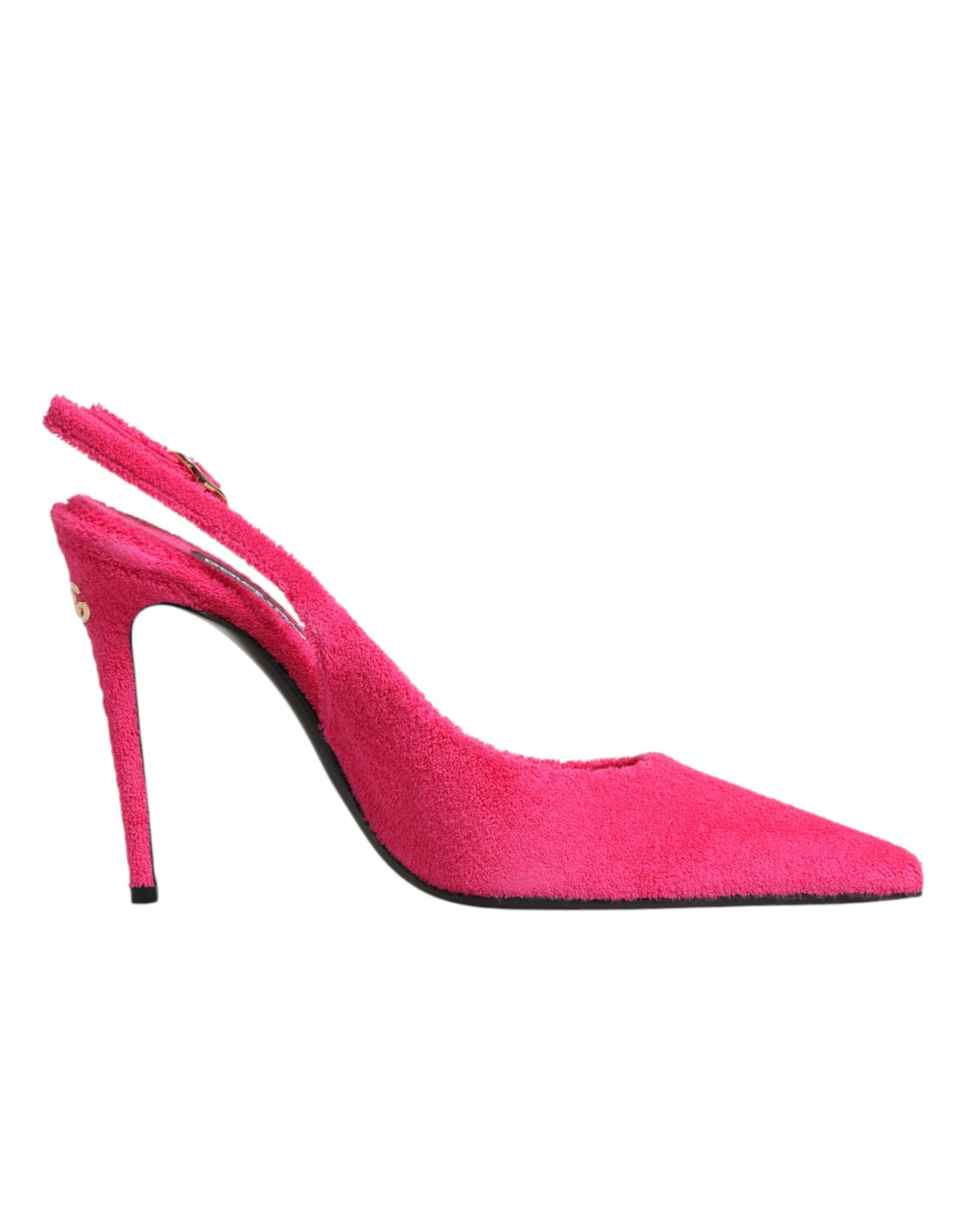Pink Terry Cloth High Heels Slingback Shoes