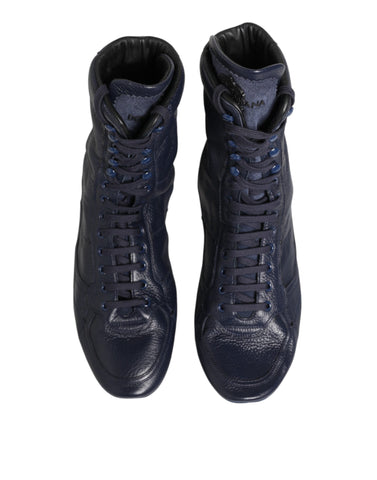 Dark Blue Deer Leather Mid Calf Boots Shoes