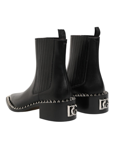 Black Studded Chelsea Short Ankle Boots Shoes