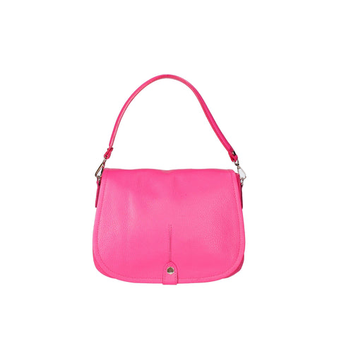 Viola Castellani VC220713923FBG-D02_FUXIA handbag by Jag Couture London - New York, showing pink faux leather exterior and gold hardware details.