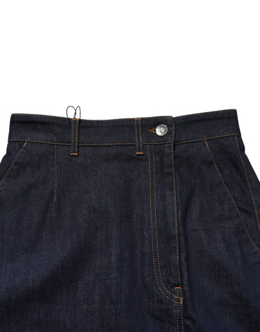 Dark Blue Cotton A-line Denim Midi Skirt