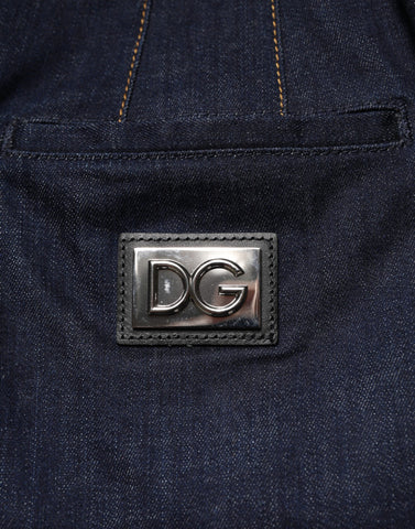 Dark Blue Cotton A-line Denim Midi Skirt