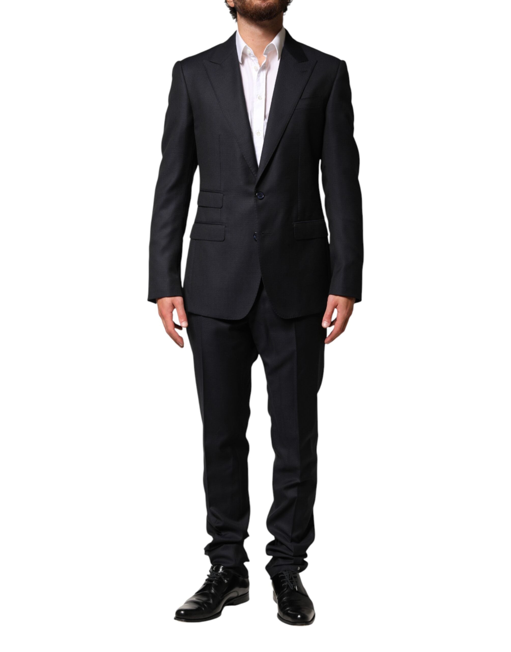Dark Blue Wool Single Breasted Men 2 Piece Suit