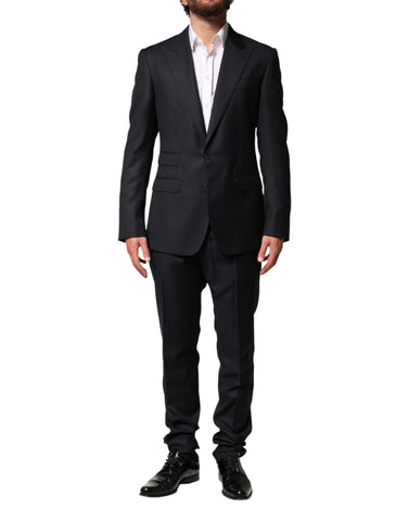 Dark Blue Wool Single Breasted Men 2 Piece Suit