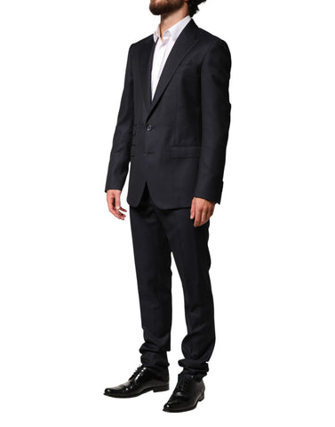 Dark Blue Wool Single Breasted Men 2 Piece Suit