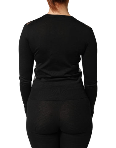 Black Sheer Button Down Cardigan Sweater