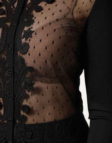 Black Sheer Button Down Cardigan Sweater