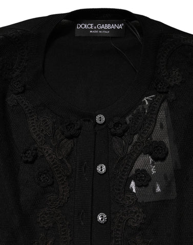 Black Sheer Button Down Cardigan Sweater
