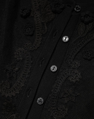 Black Sheer Button Down Cardigan Sweater