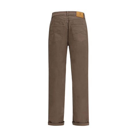 Brown Cotton Relaxed Fit Jeans