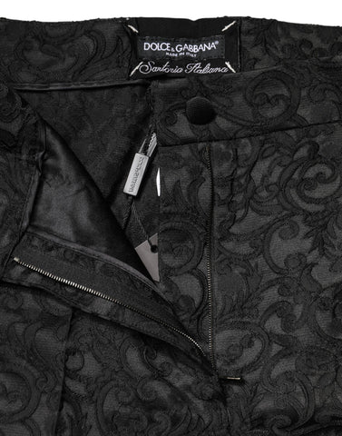 Black Floral Brocade High Waisted Trouser Pants