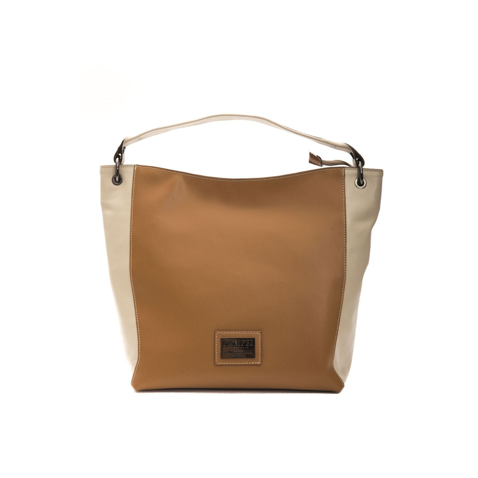 Jag Couture London beige cuoio Pompei Donatella A621ELENA leather handbag with gold accents and structured design.