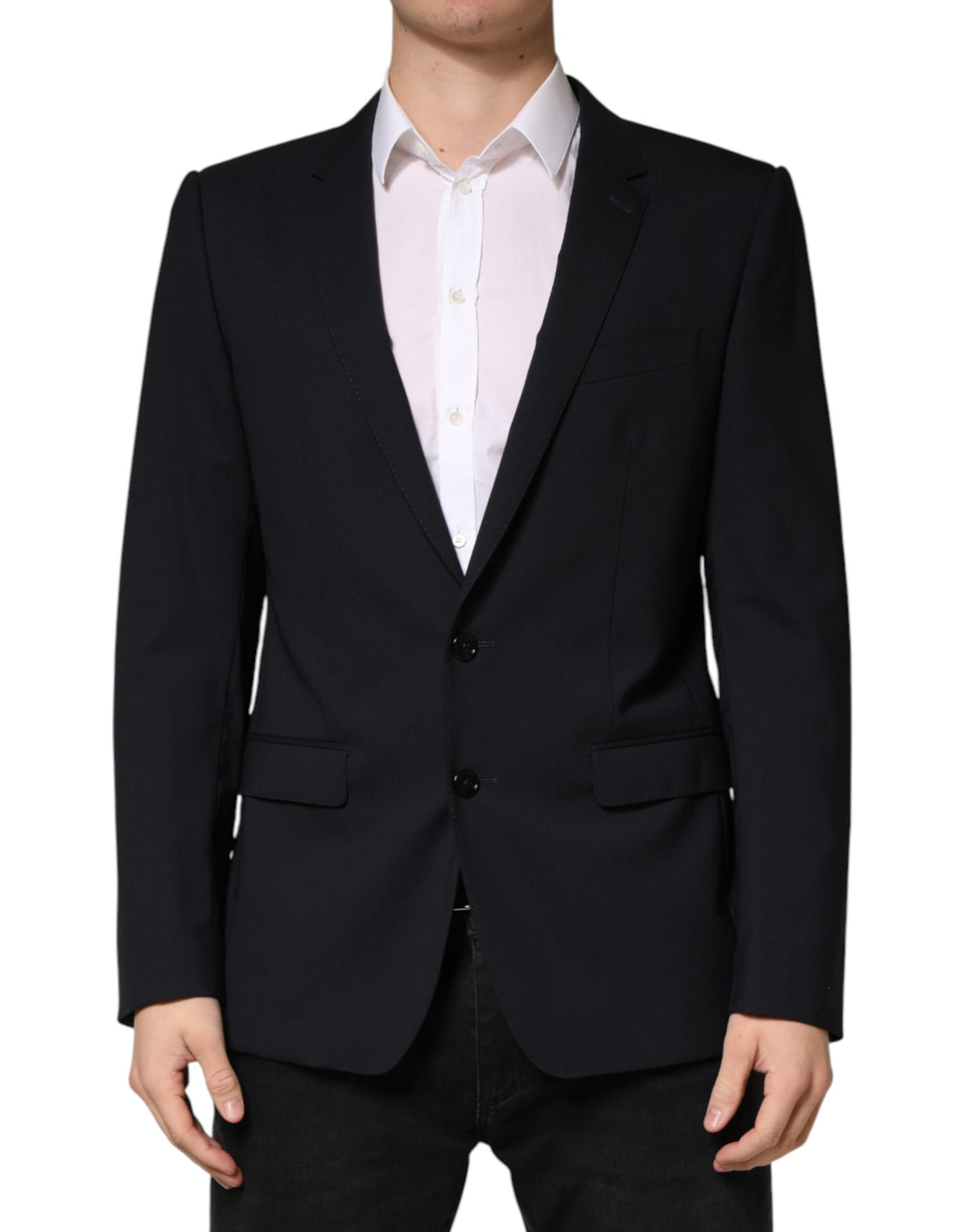 Dark Blue Wool Single Breasted 2 Button Blazer