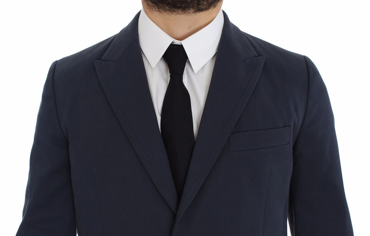 Blue cotton stretch casual blazer by Dolce & Gabbana, tailored fit with lapels and front buttons, stylish for smart-casual wear.