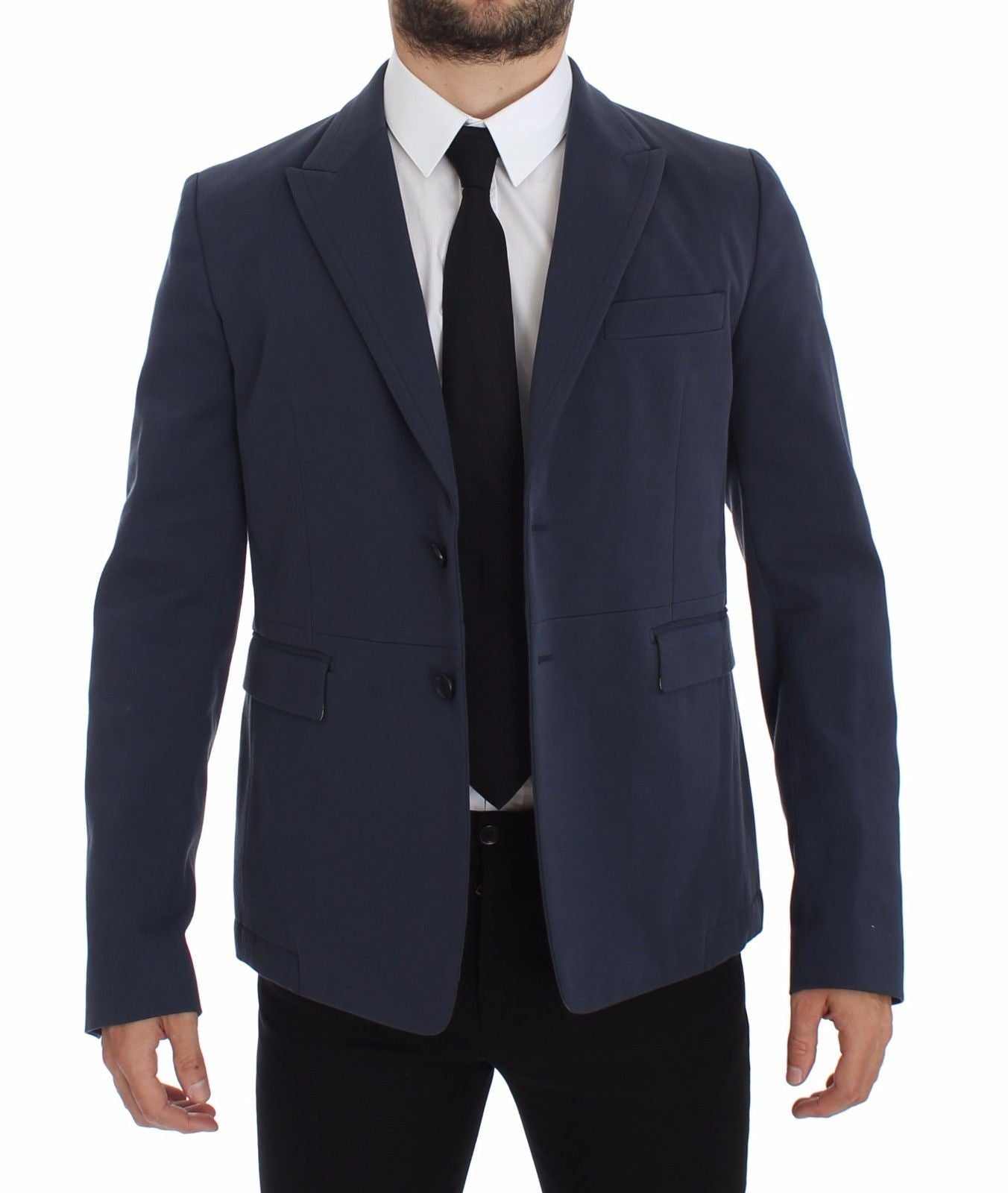 Blue cotton stretch casual blazer by Dolce & Gabbana, tailored fit with classic lapel and button closure, styled for everyday wear.