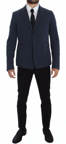 Blue cotton stretch casual blazer by Dolce & Gabbana, tailored fit with lapel collar and front buttons, styled for everyday wear.