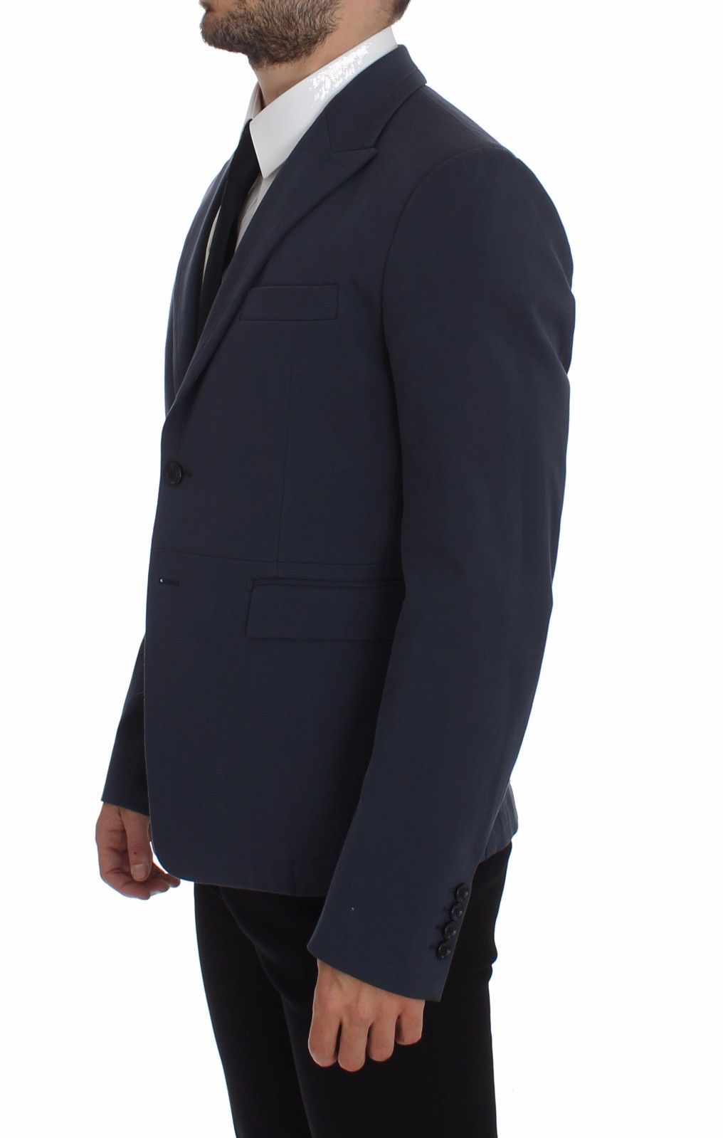 Blue cotton stretch casual blazer by Dolce & Gabbana, tailored fit with lapel collar and front buttons.