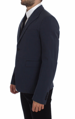Blue cotton stretch casual blazer by Dolce & Gabbana, tailored fit with lapel collar and front buttons.