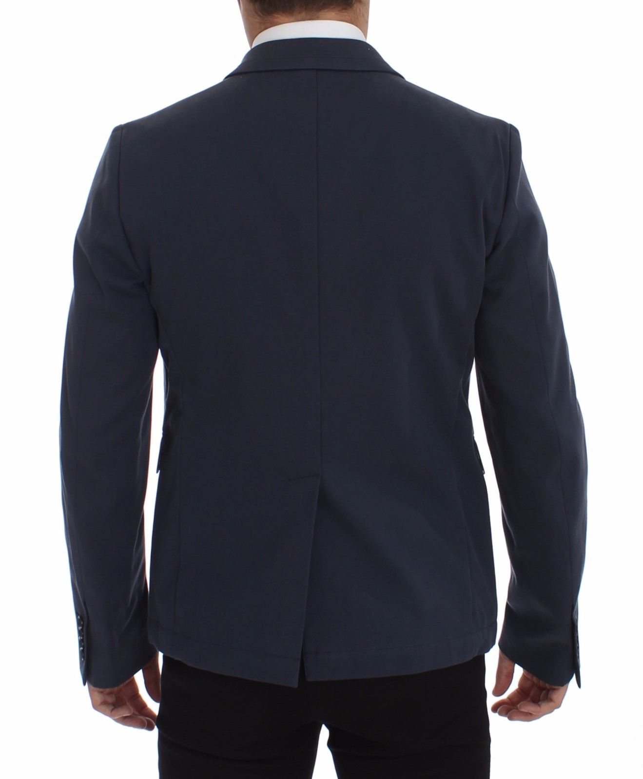 Blue cotton stretch casual blazer by Dolce & Gabbana, tailored fit with lapel collar and front button closure.