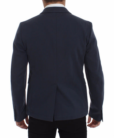 Blue cotton stretch casual blazer by Dolce & Gabbana, tailored fit with lapel collar and front button closure.