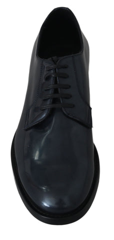 Blue leather Derby dress shoes by Dolce & Gabbana, stylish formal men's footwear with classic design and sleek finish.
