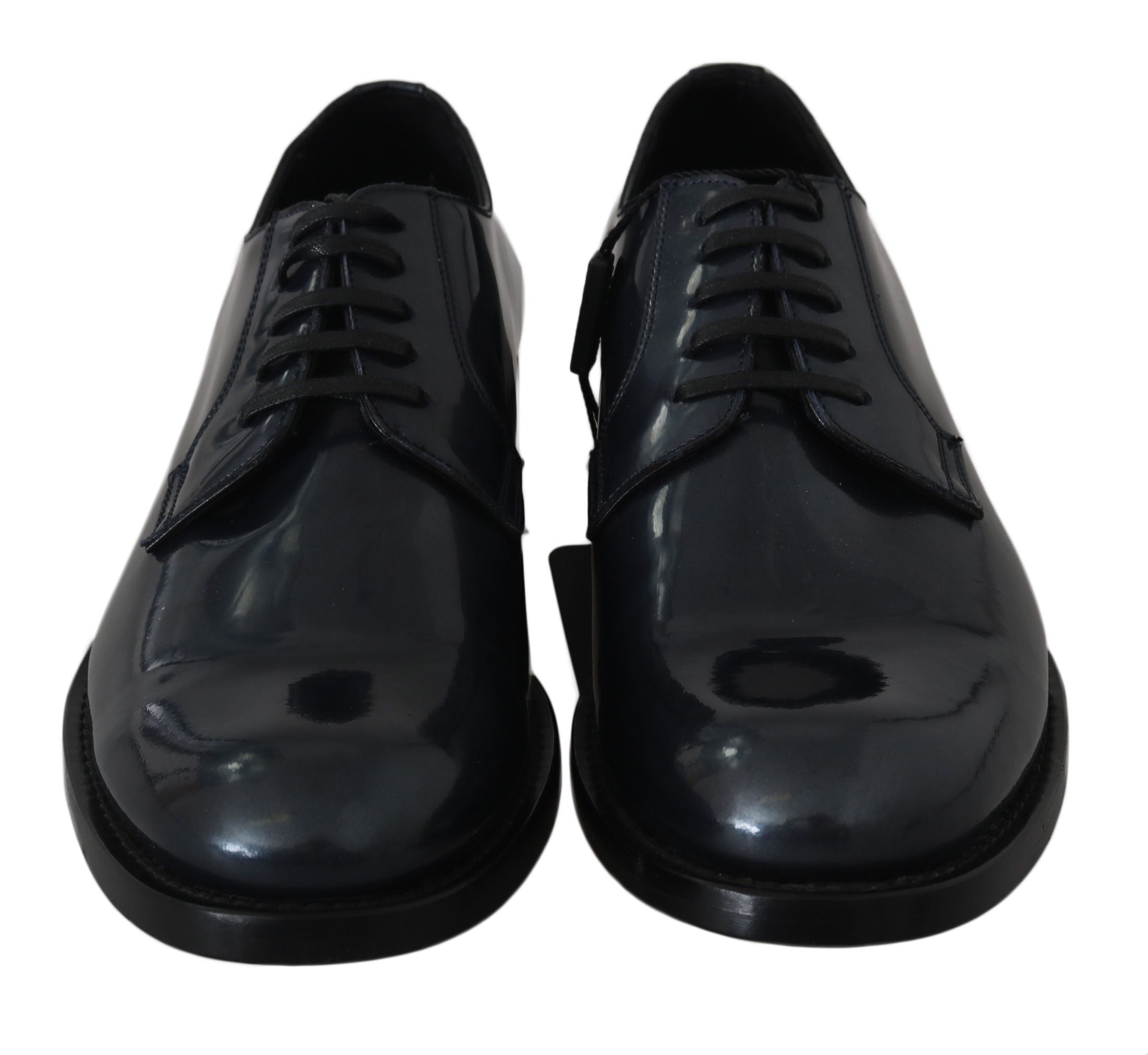 Blue leather Derby dress shoes by Dolce & Gabbana, featuring sleek design and formal style for men.