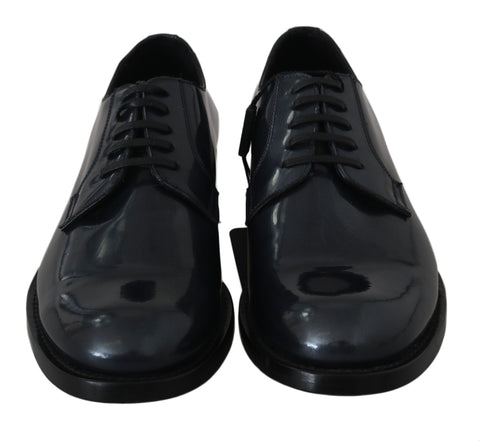 Blue leather Derby dress shoes by Dolce & Gabbana, featuring sleek design and formal style for men.