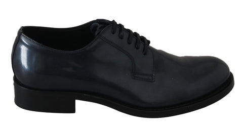 Blue leather Derby dress shoes by Dolce & Gabbana, formal men's footwear with sleek design and polished finish.